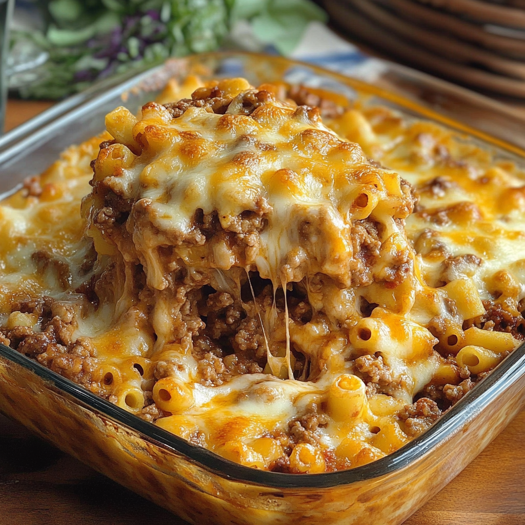 Recipe preparation for Cheesy Hamburger Casserole
