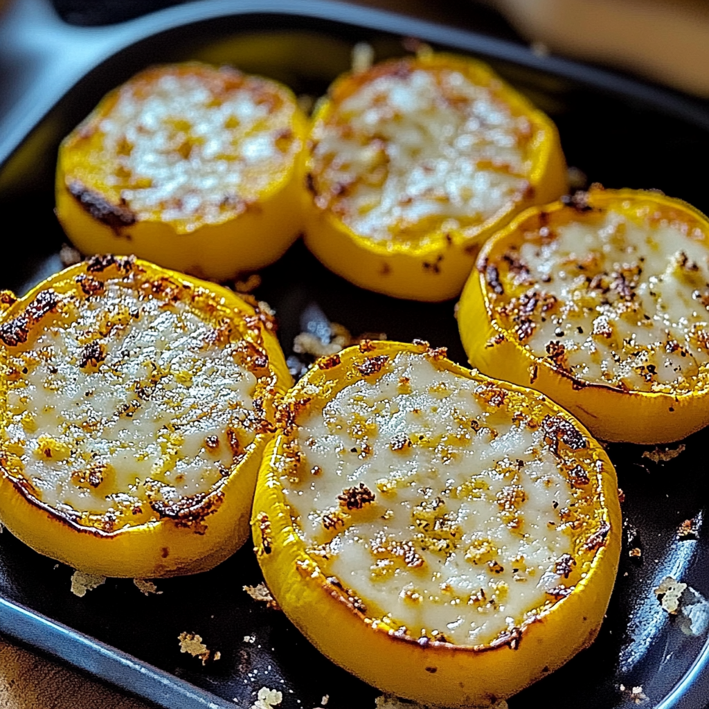 Recipe preparation for Cheesy Baked Squash Rounds