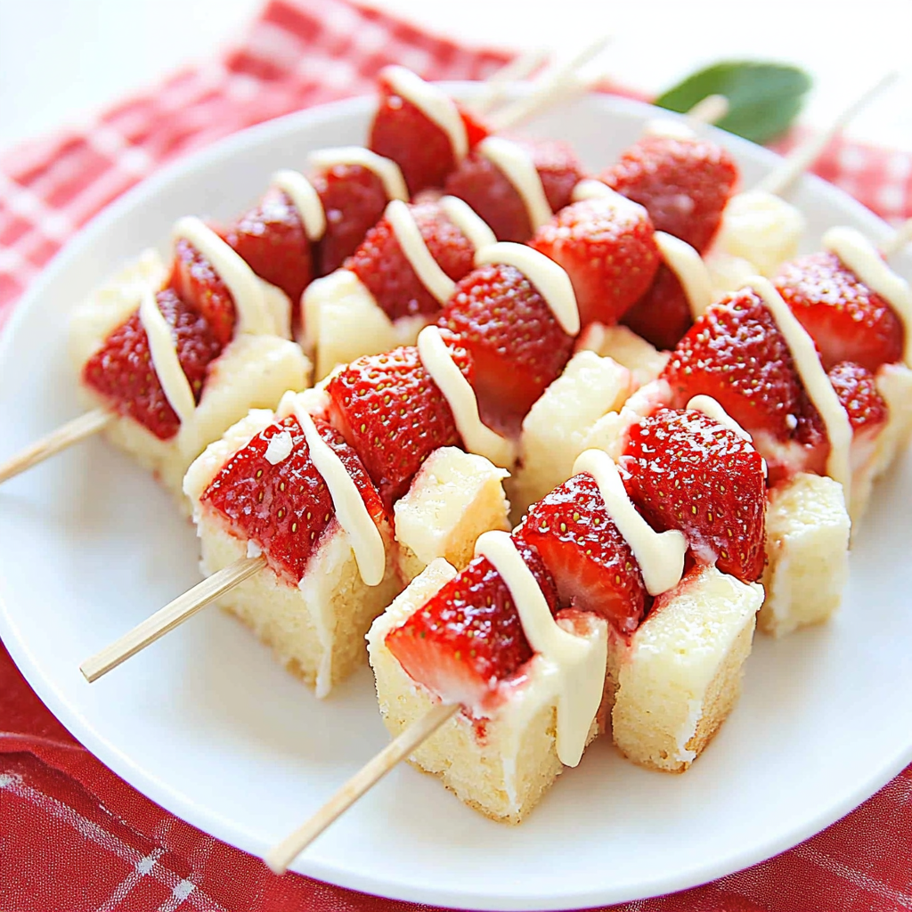 Recipe preparation for Strawberry Shortcake Kabobs