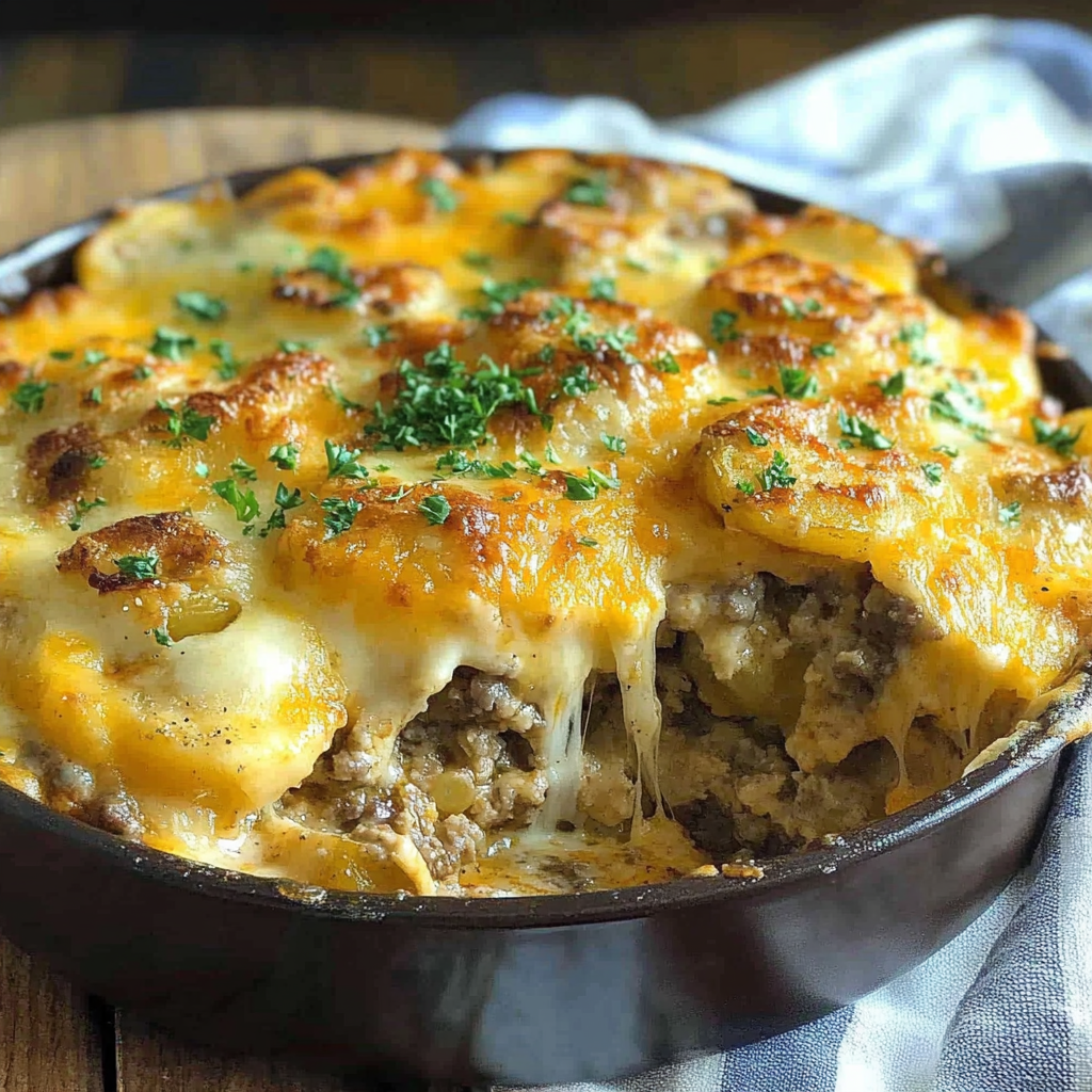 Recipe preparation for Cheesy Hamburger Potato Casserole