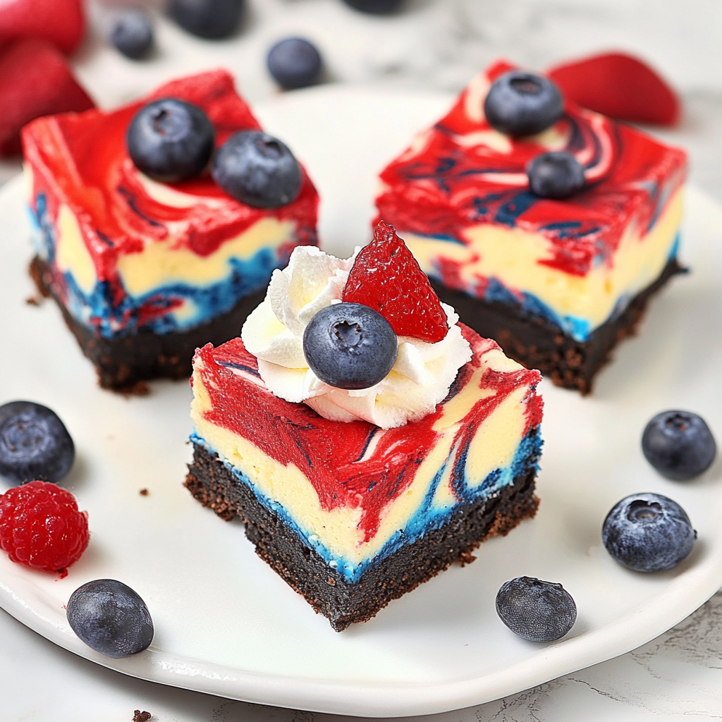 Recipe preparation for Red, White & Blue Cheesecake Swirled Bars