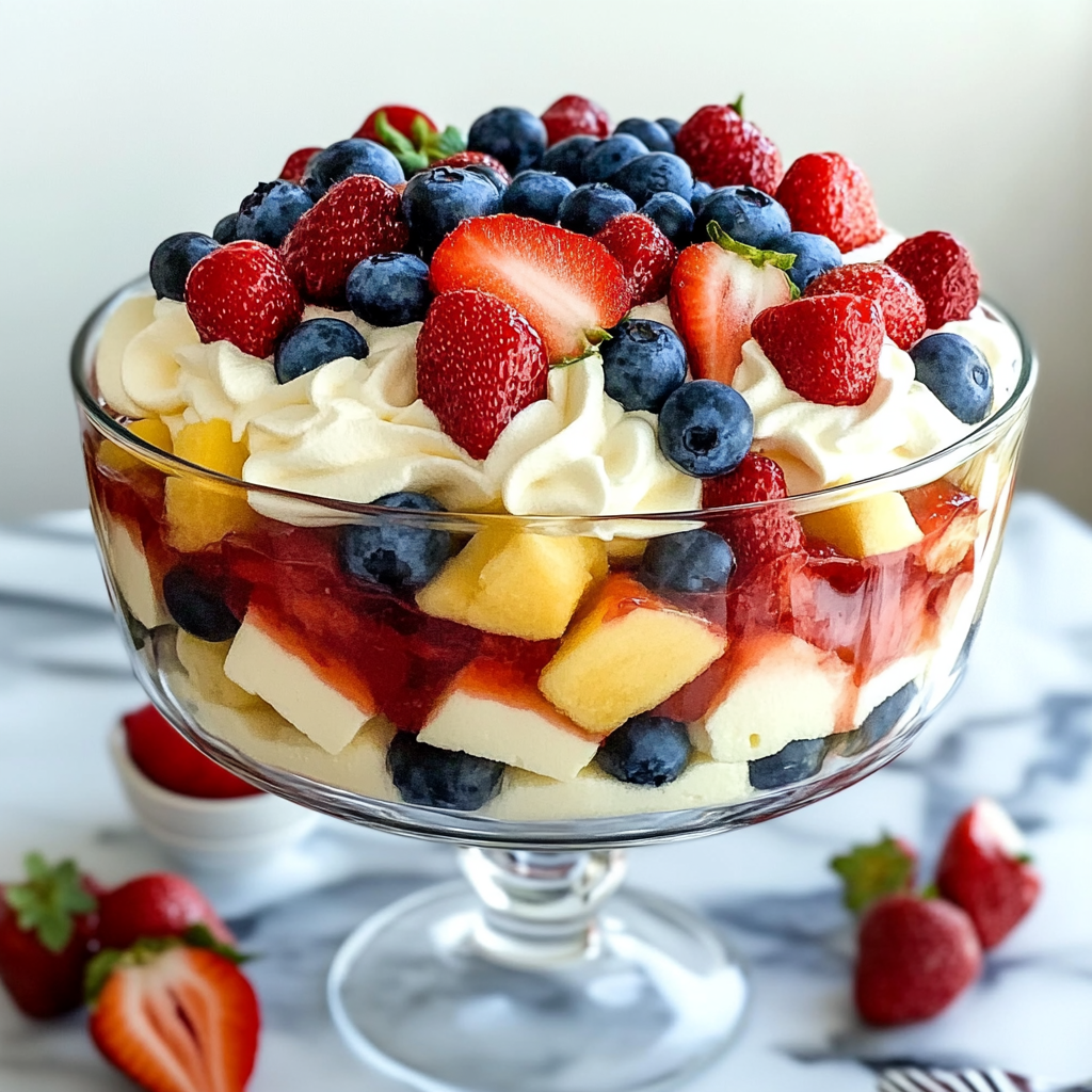 Recipe preparation for 4th of July Fruit Trifle