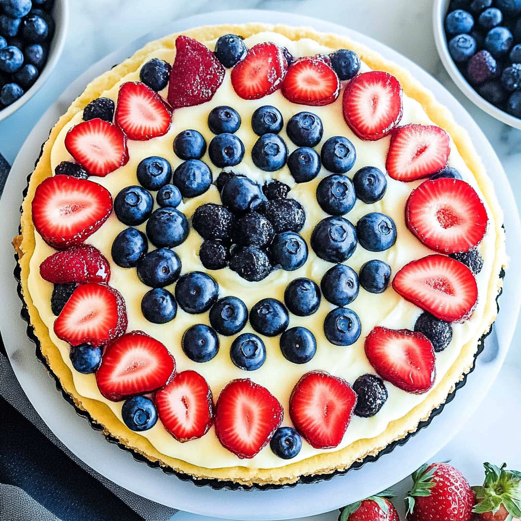 Recipe preparation for Red, White, and Blue Fruit Pizza