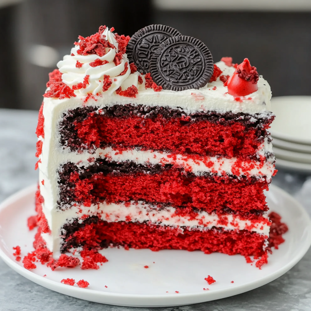 Recipe preparation for Red Velvet Oreo Cake