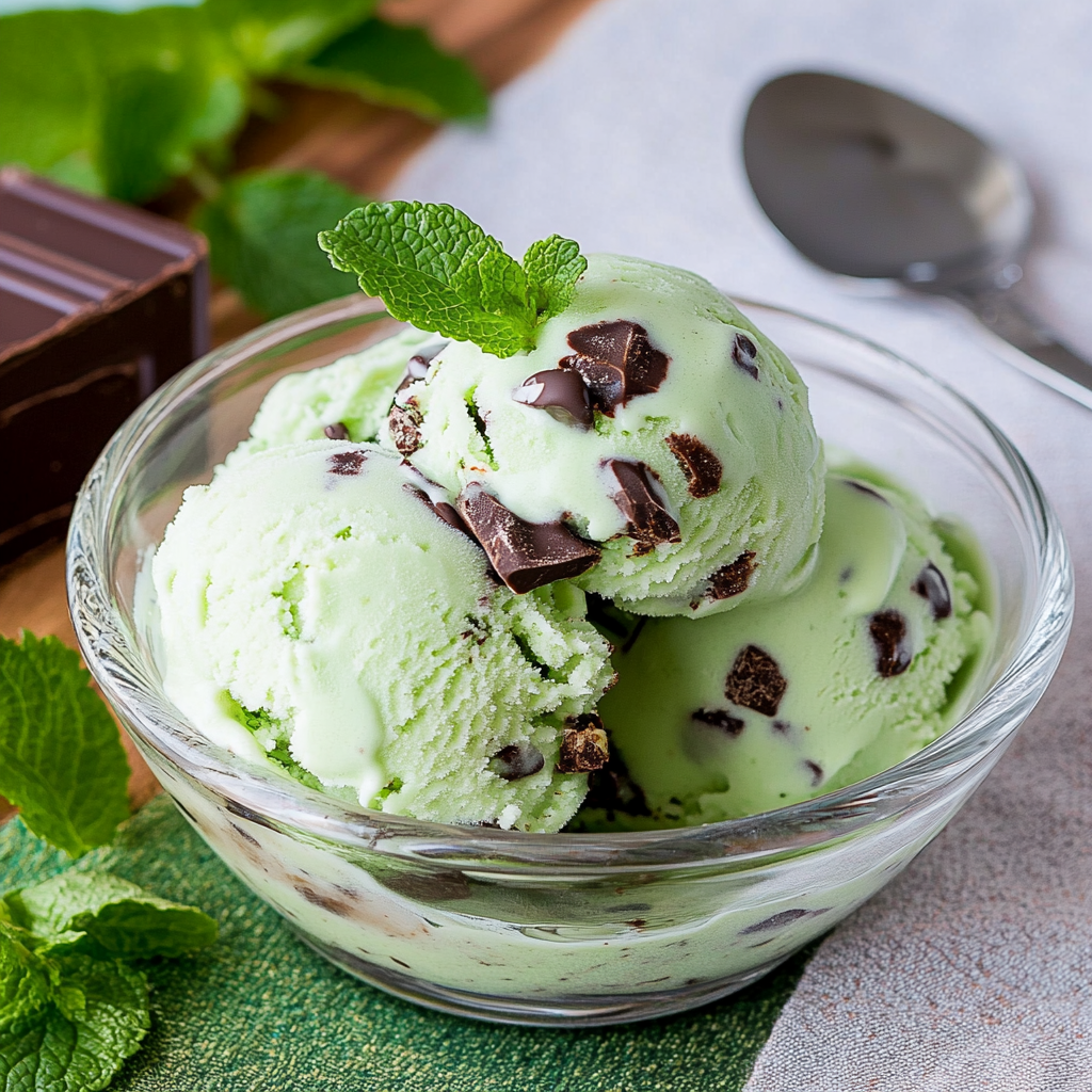 Recipe preparation for Mint Chocolate Chip Ice Cream