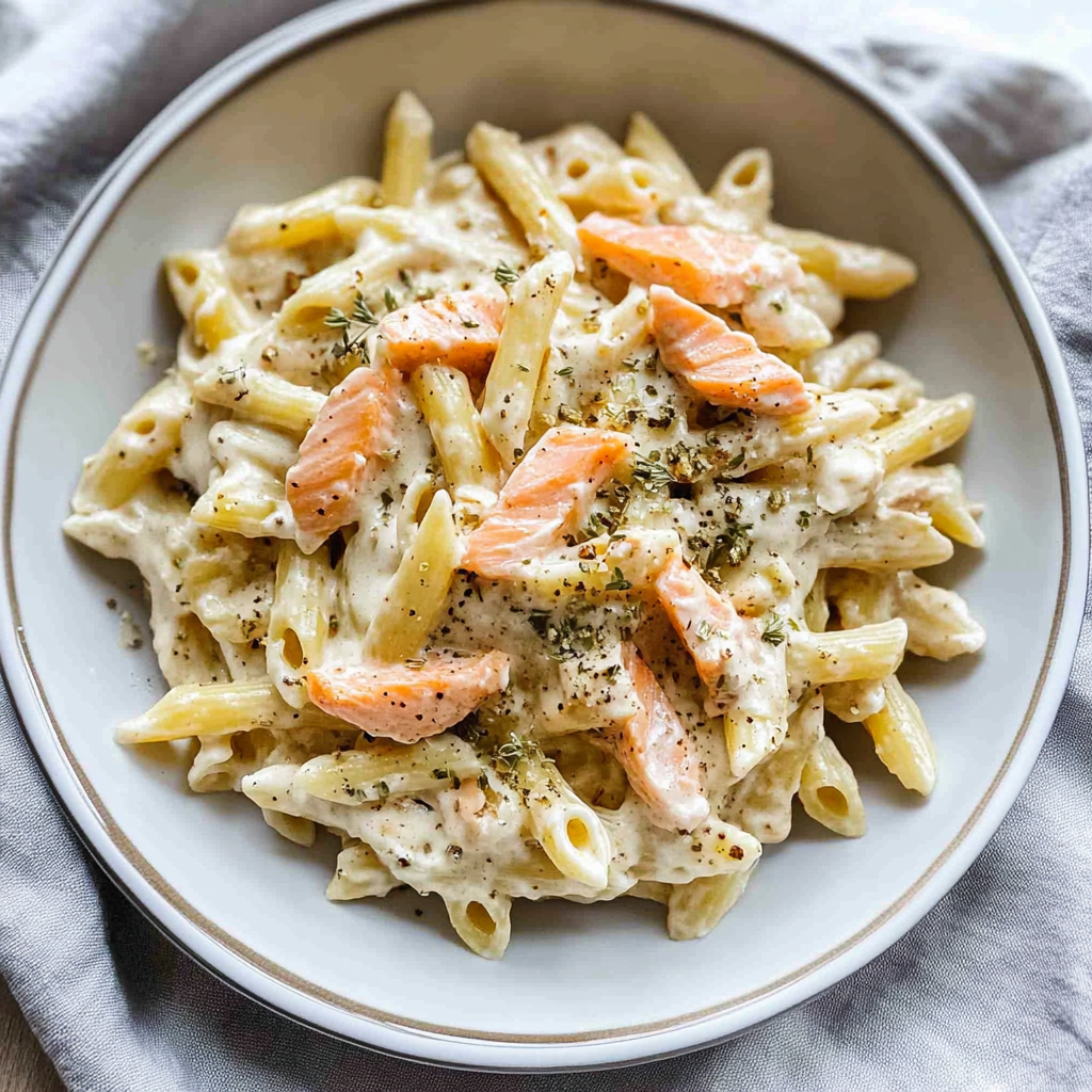 Recipe preparation for Creamy Salmon Pasta Recipe