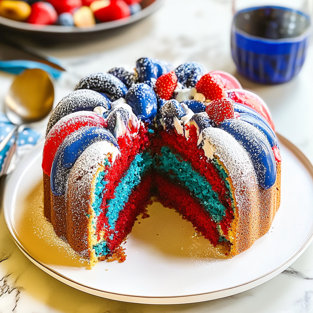 Recipe preparation for Red White & Blue Marble Cake