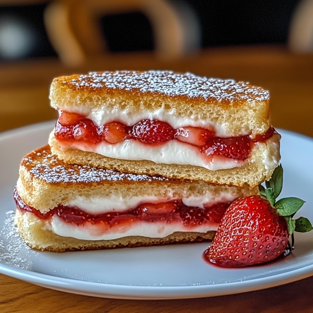 Recipe preparation for Fried Strawberry Cheesecake Sandwiches