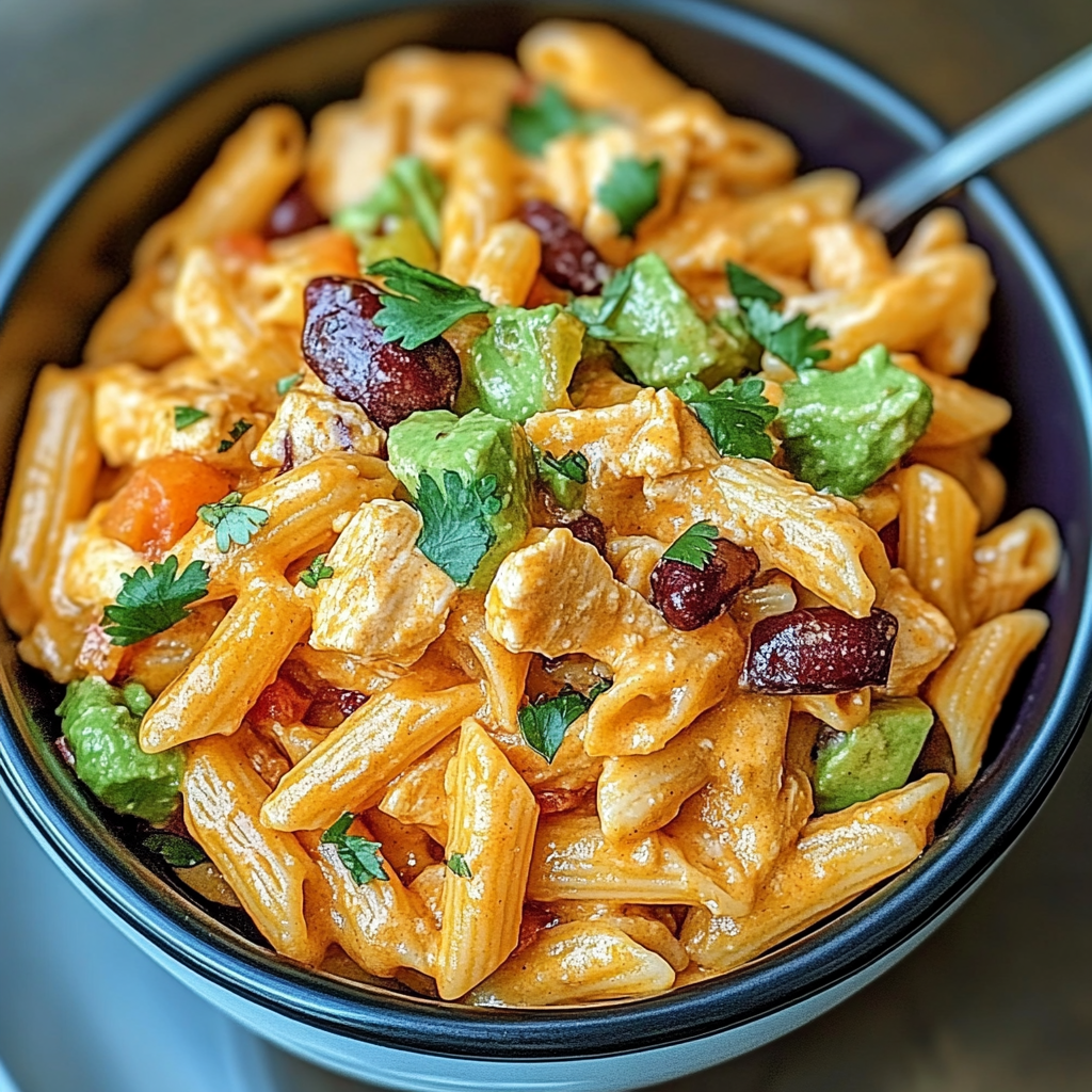 Recipe preparation for Zesty Chicken Enchilada Pasta Salad