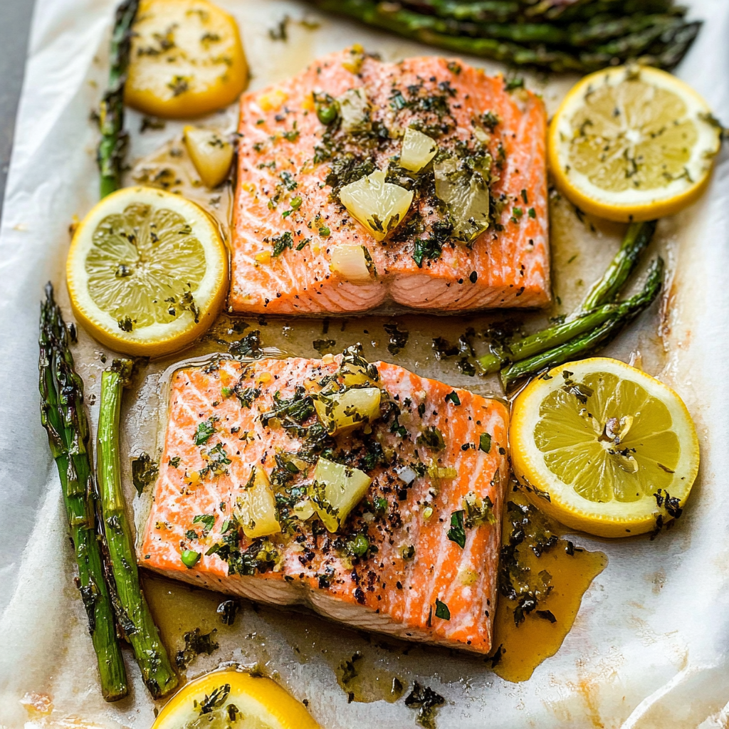 Recipe preparation for Baked Lemon Garlic Salmon