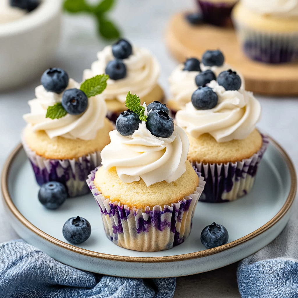 Recipe preparation for Blueberry Cream Cupcakes