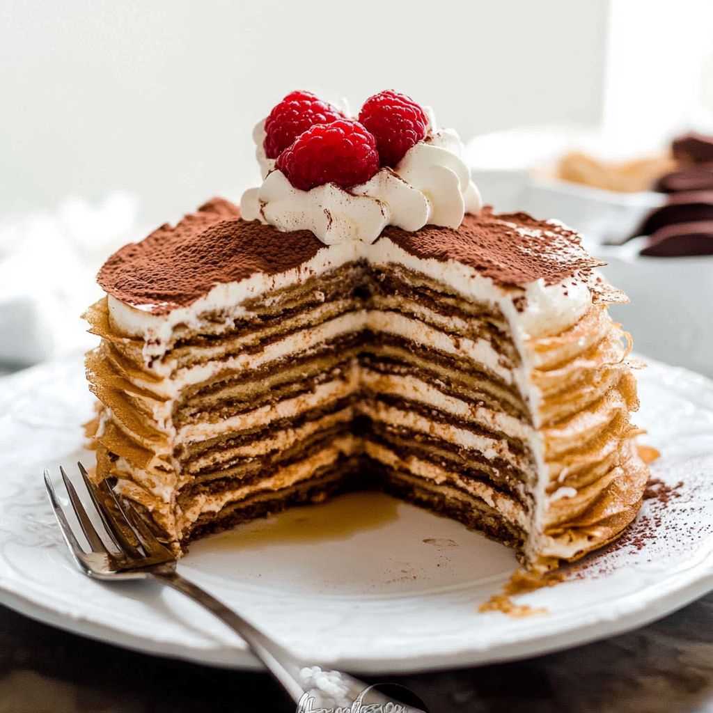 Recipe preparation for Tiramisu Crepe Cake