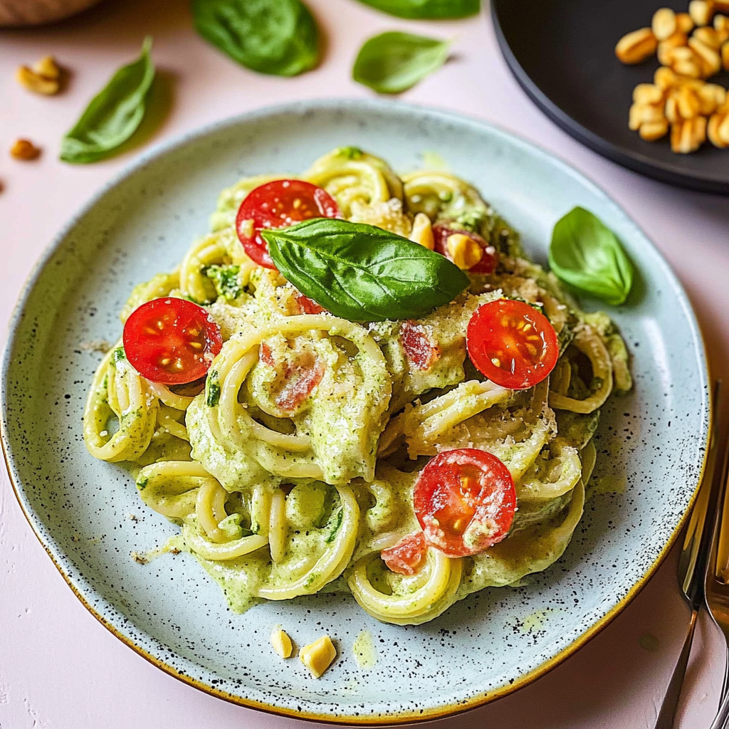 Recipe preparation for Basil alfredo pasta