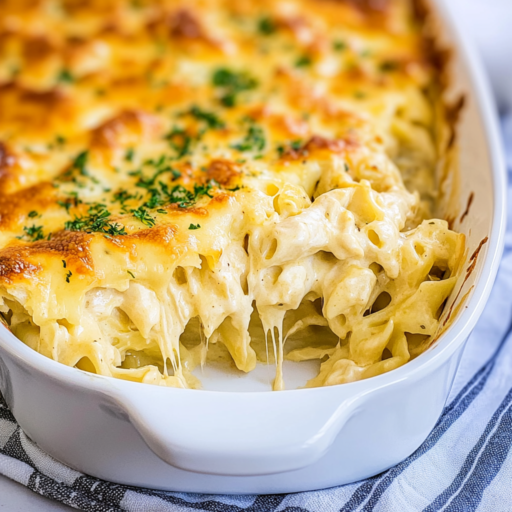Recipe preparation for Chicken Alfredo Bake Recipe