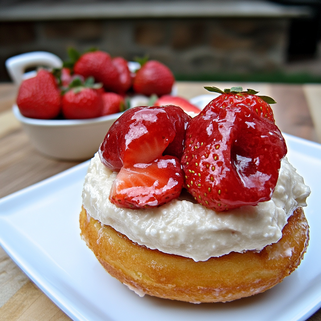 Recipe preparation for Donut Strawberry Shortcake