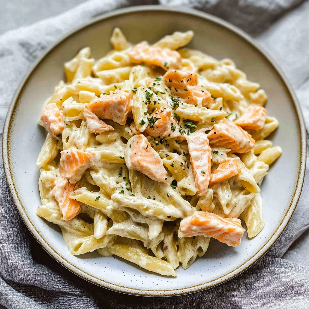 Recipe preparation for Creamy Salmon Pasta Recipe