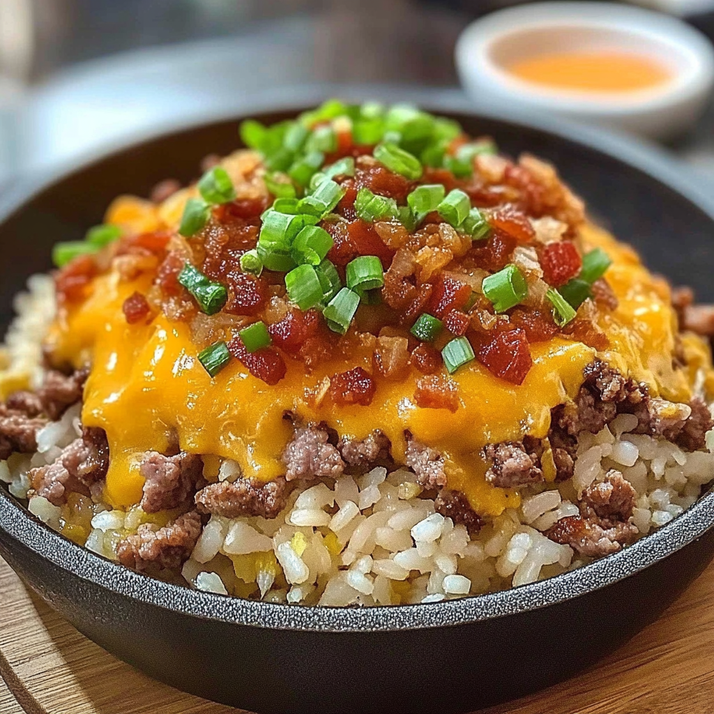 Recipe preparation for Bacon Cheeseburger Rice Skillet