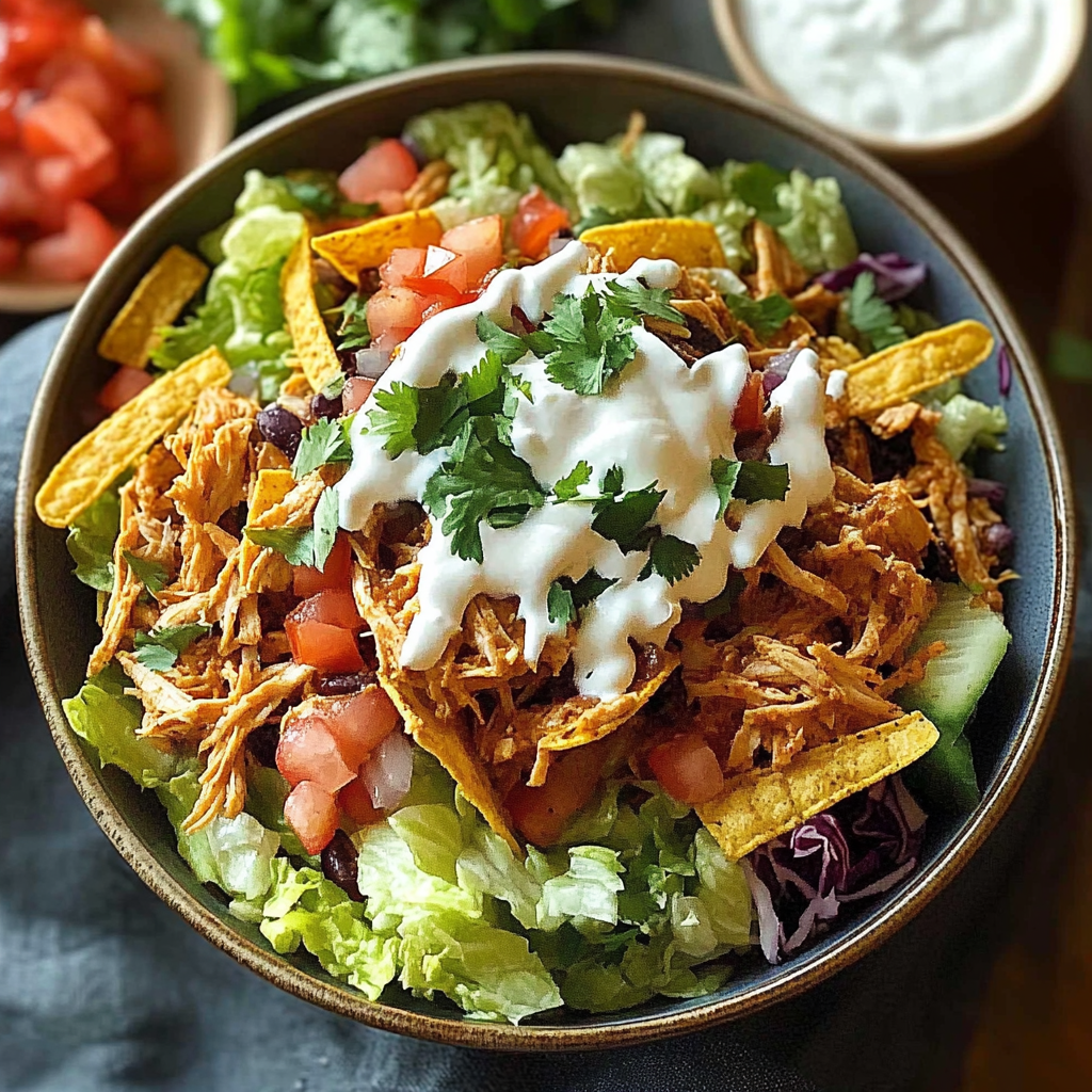Recipe preparation for Shredded Chicken Taco Salad
