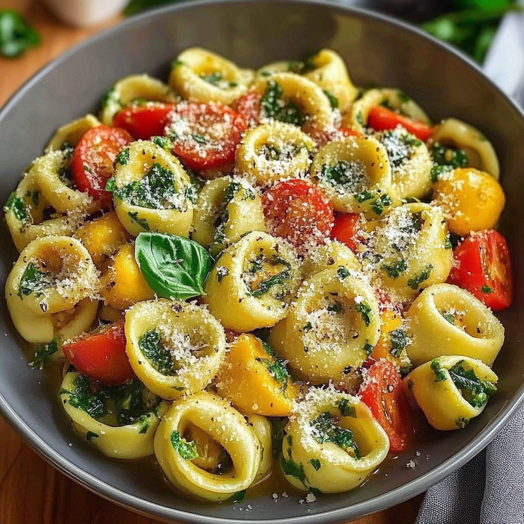 Recipe preparation for Tortellini Summer Veggies Plate