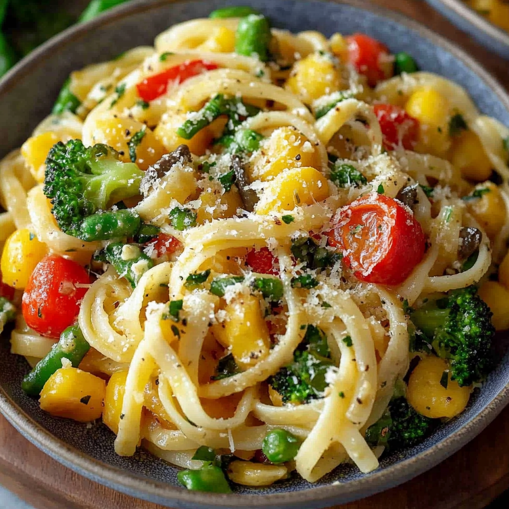 Recipe preparation for Pasta Primavera Vegetable Medley