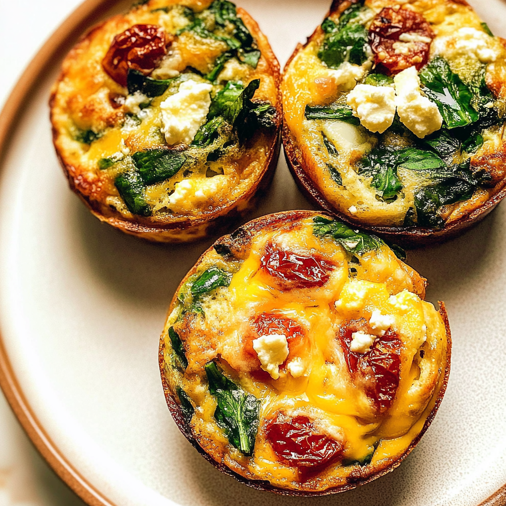 Recipe preparation for Spinach, Feta, and Sun-Dried Tomato Egg Muffin