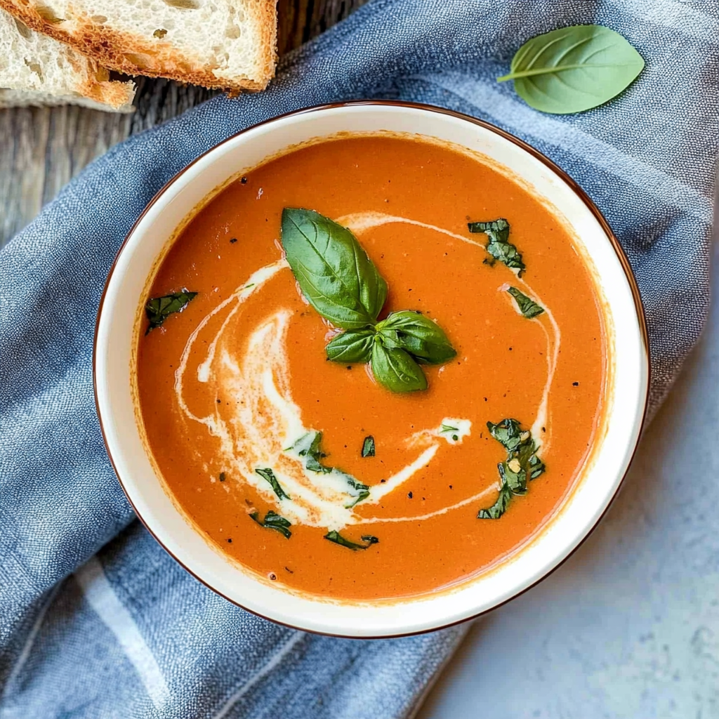Recipe preparation for Creamy Tomato Basil Soup