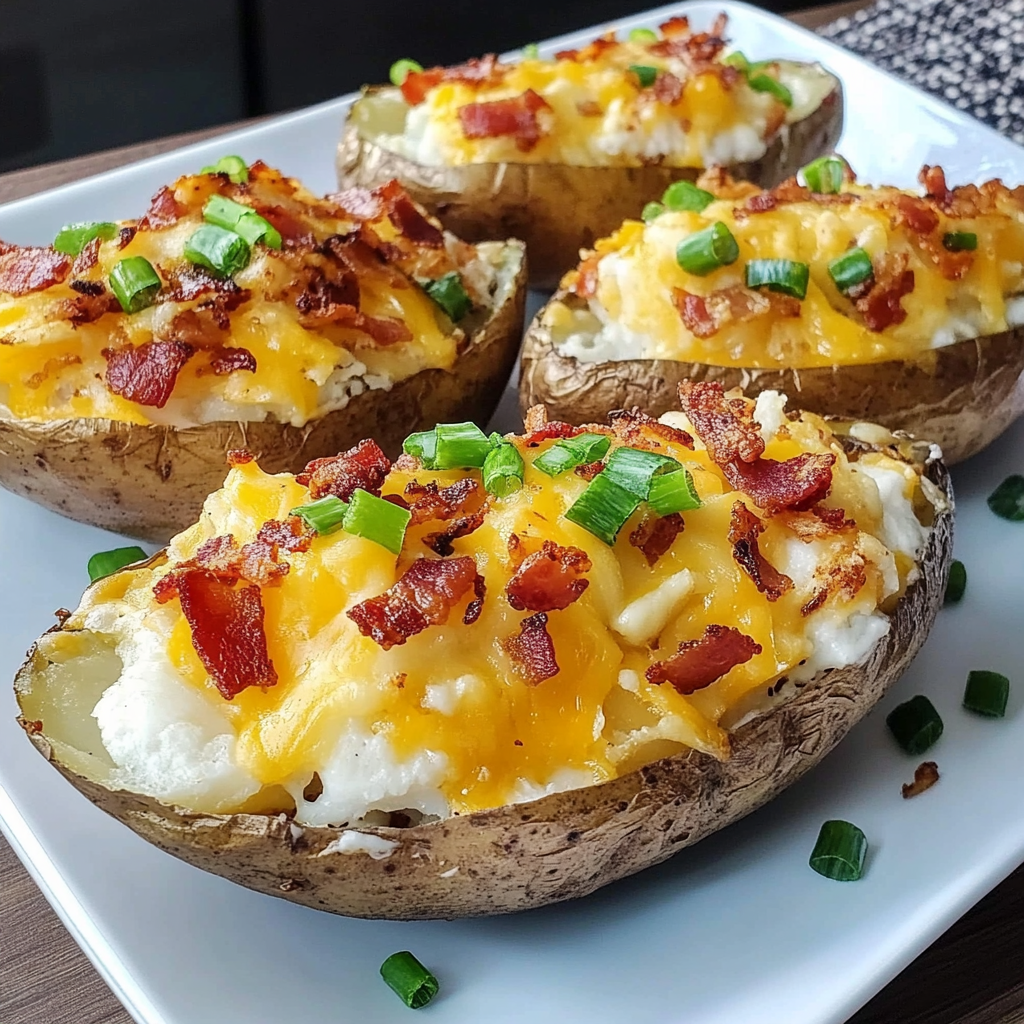Recipe preparation for Loaded Baked Potatoes Bacon Cheddar