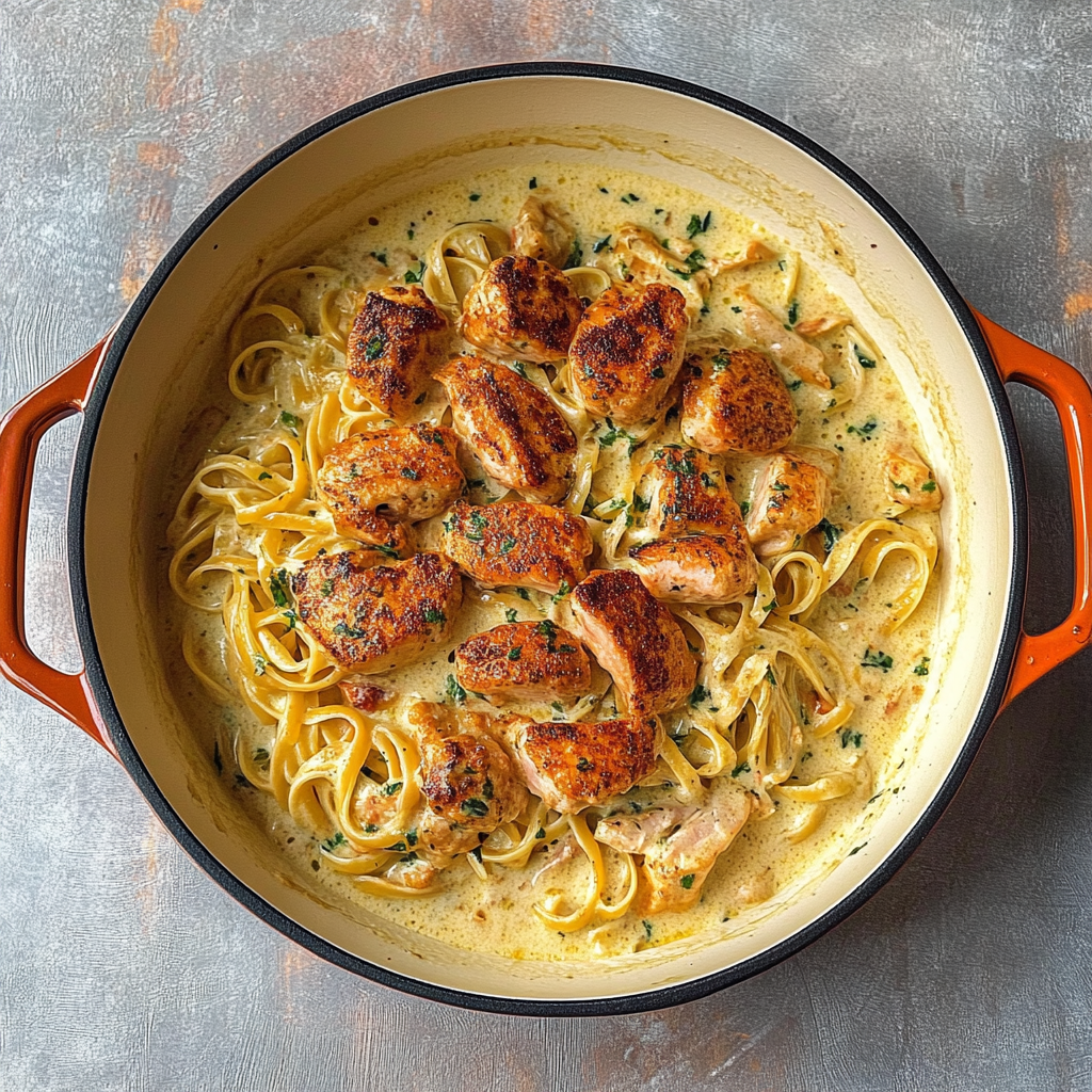 Recipe preparation for Alfredo pasta with chicken and shrimp
