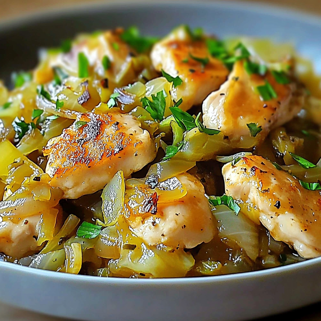 Recipe preparation for Sautéed Garlic Cabbage Chicken