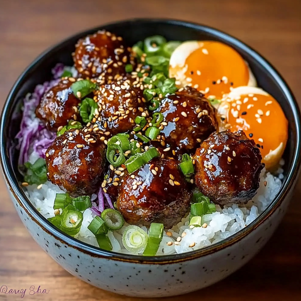 Recipe preparation for Korean BBQ Meatball Rice Bowls