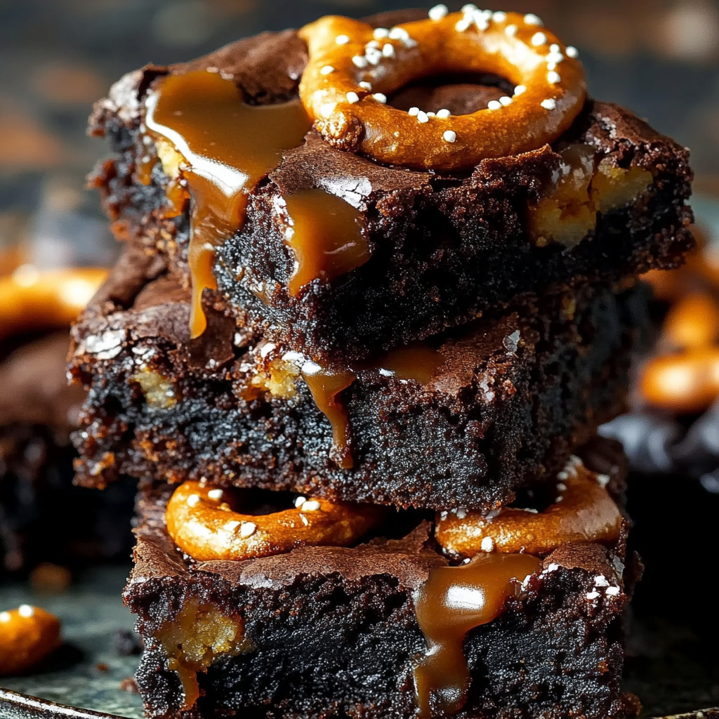 Recipe preparation for Salted Caramel Pretzel Brownies