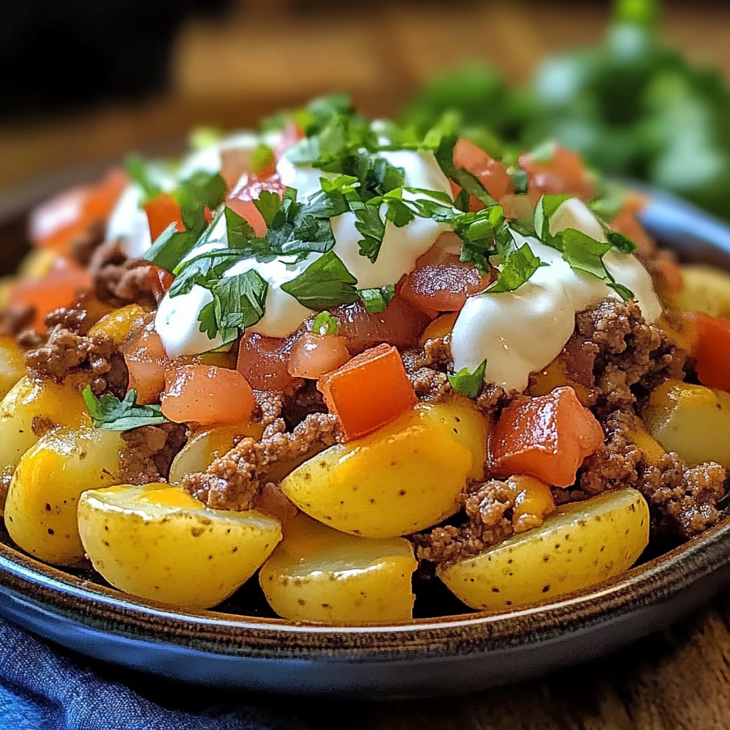 Recipe preparation for Cheesy Taco Potatoes