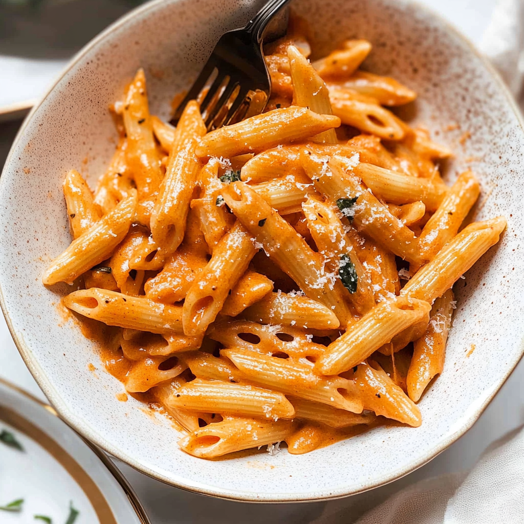 Recipe preparation for Creamy Tomato Garlic Pasta