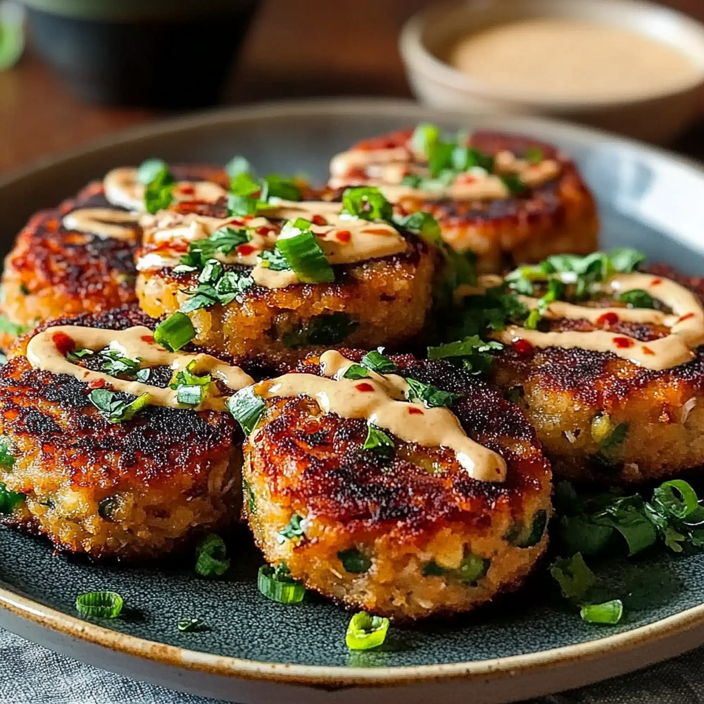 Recipe preparation for Asian Tuna Cakes Spicy Mayo