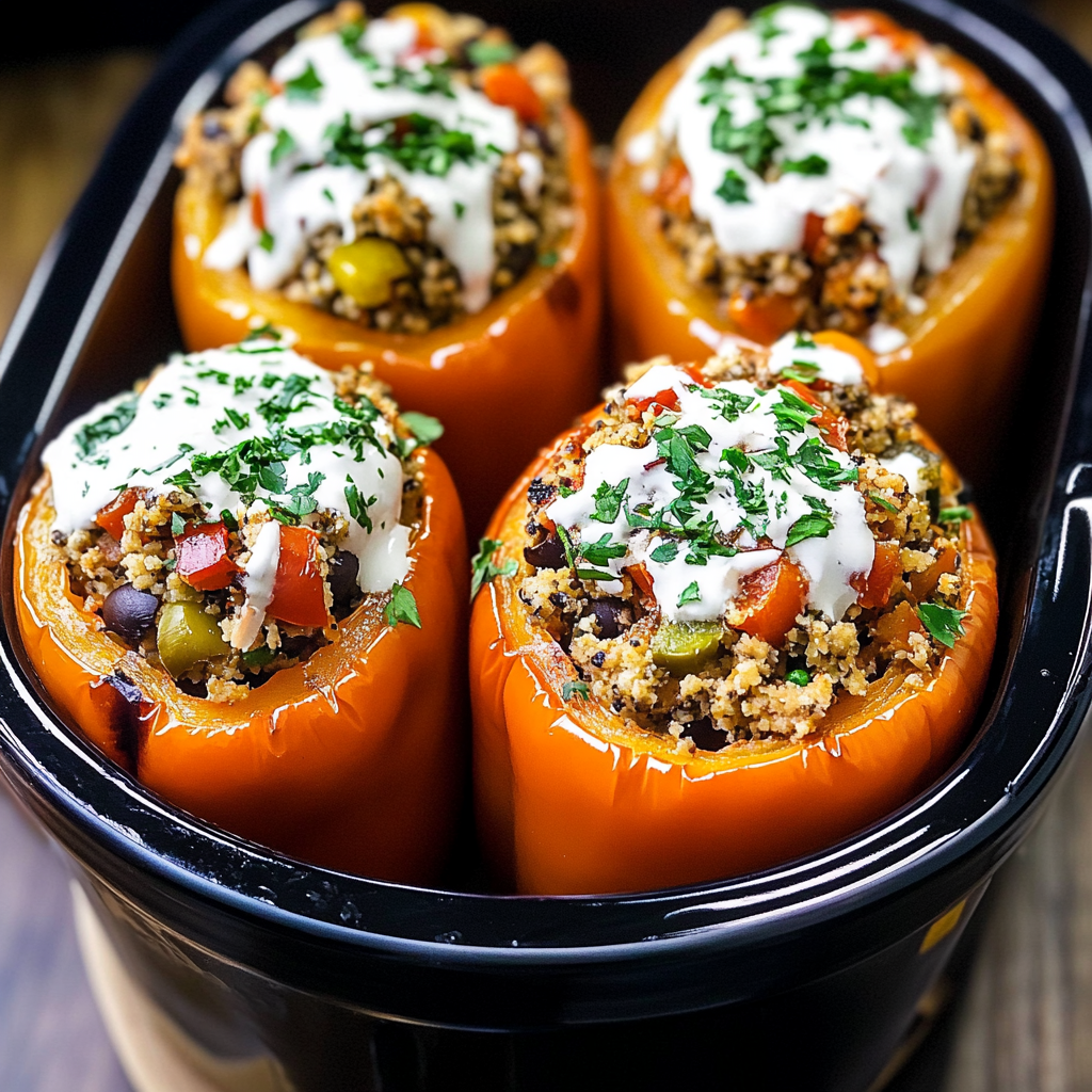 Recipe preparation for Slow Cooker Stuffed Peppers