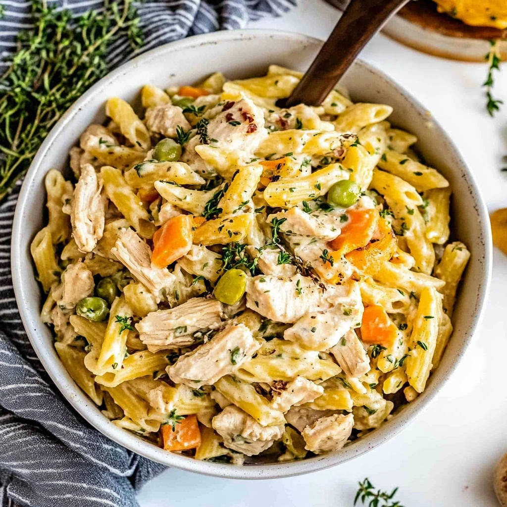 Recipe preparation for Instant Pot Chicken Pot Pie Pasta
