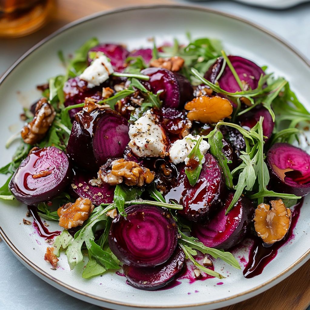 Recipe preparation for Beet Salad with Goat Cheese and Balsamic