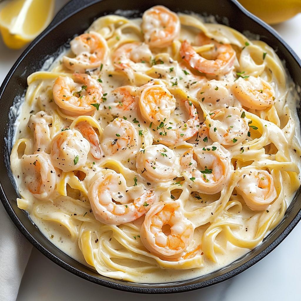 Recipe preparation for Shrimp Alfredo