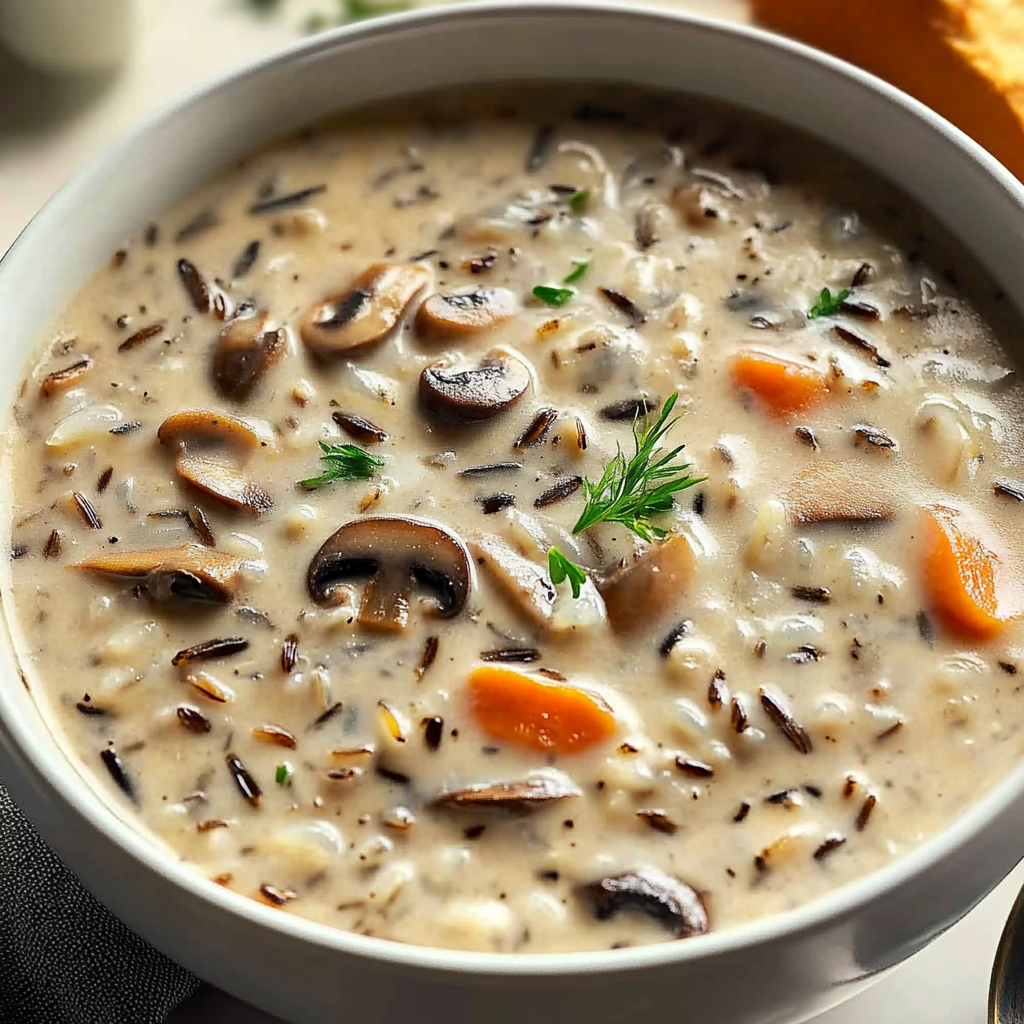 Recipe preparation for Creamy Wild Rice and Mushroom Soup