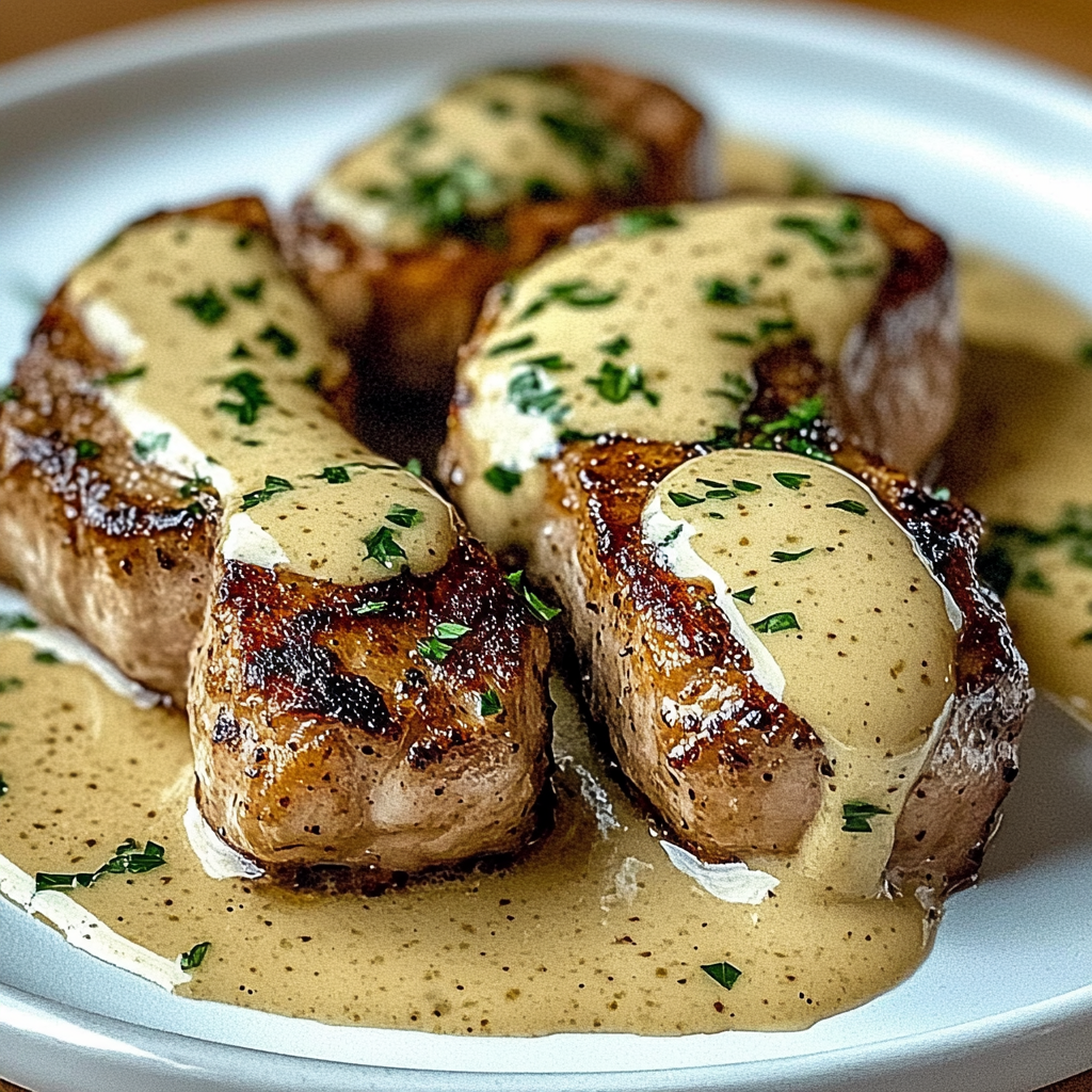 Recipe preparation for Pork Tenderloin with Dijon Cream Sauce