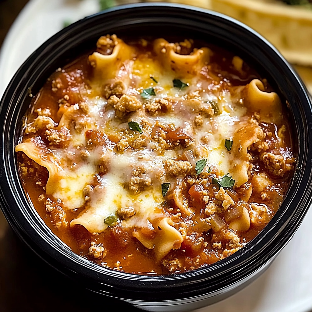 Recipe preparation for Crock Pot Lasagna Soup