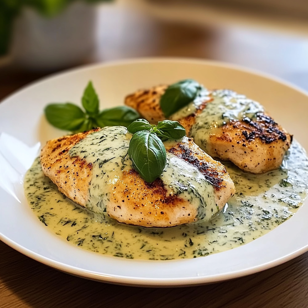 Recipe preparation for Chicken in Basil Cream Sauce