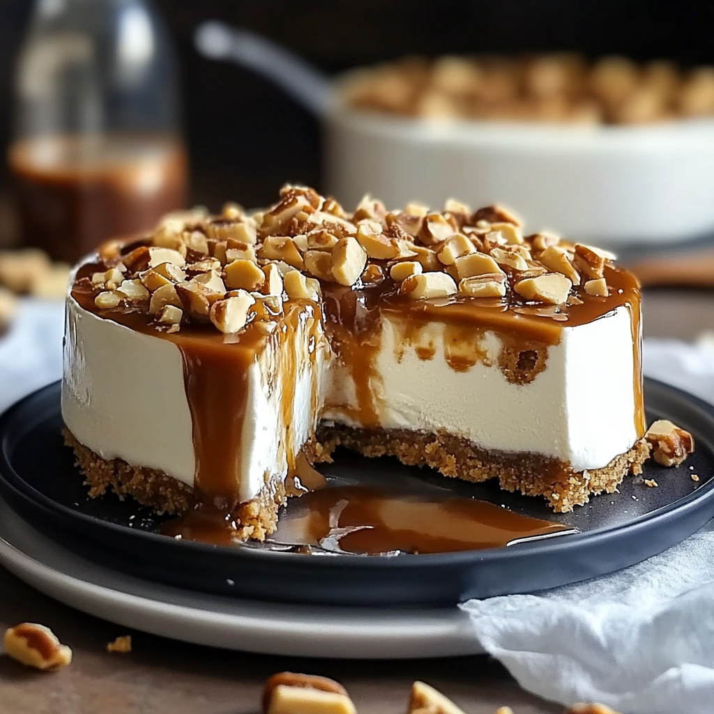 Recipe preparation for Indulge in Toffee Caramel No-Bake Cheesecake Delight