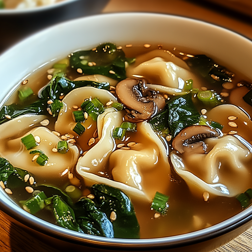 Recipe preparation for Potsticker Soup with Mushrooms & Bok Choy