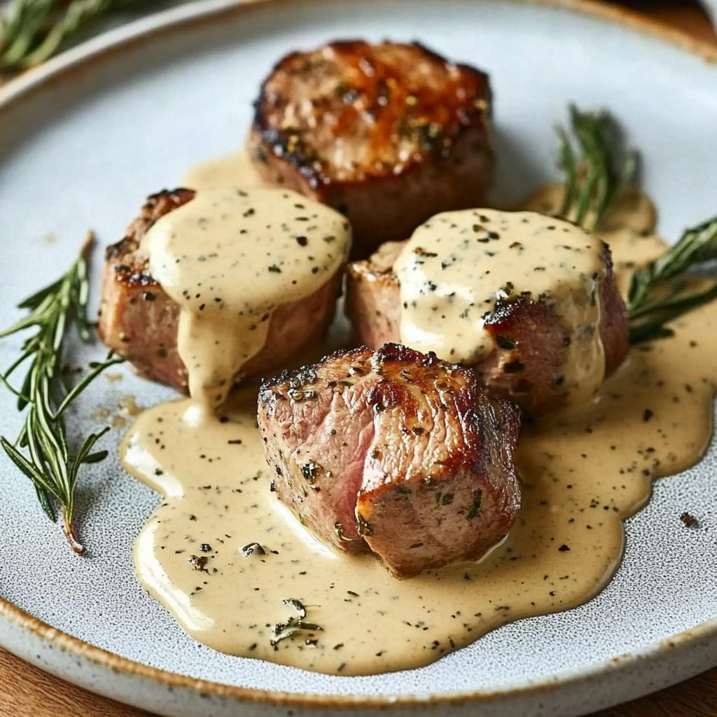 Recipe preparation for Lamb Tenderloin with Dijon Cream Sauce