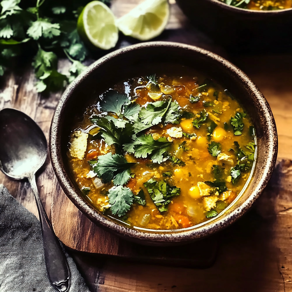 Recipe preparation for Cozy Salsa Verde Tortilla Soup