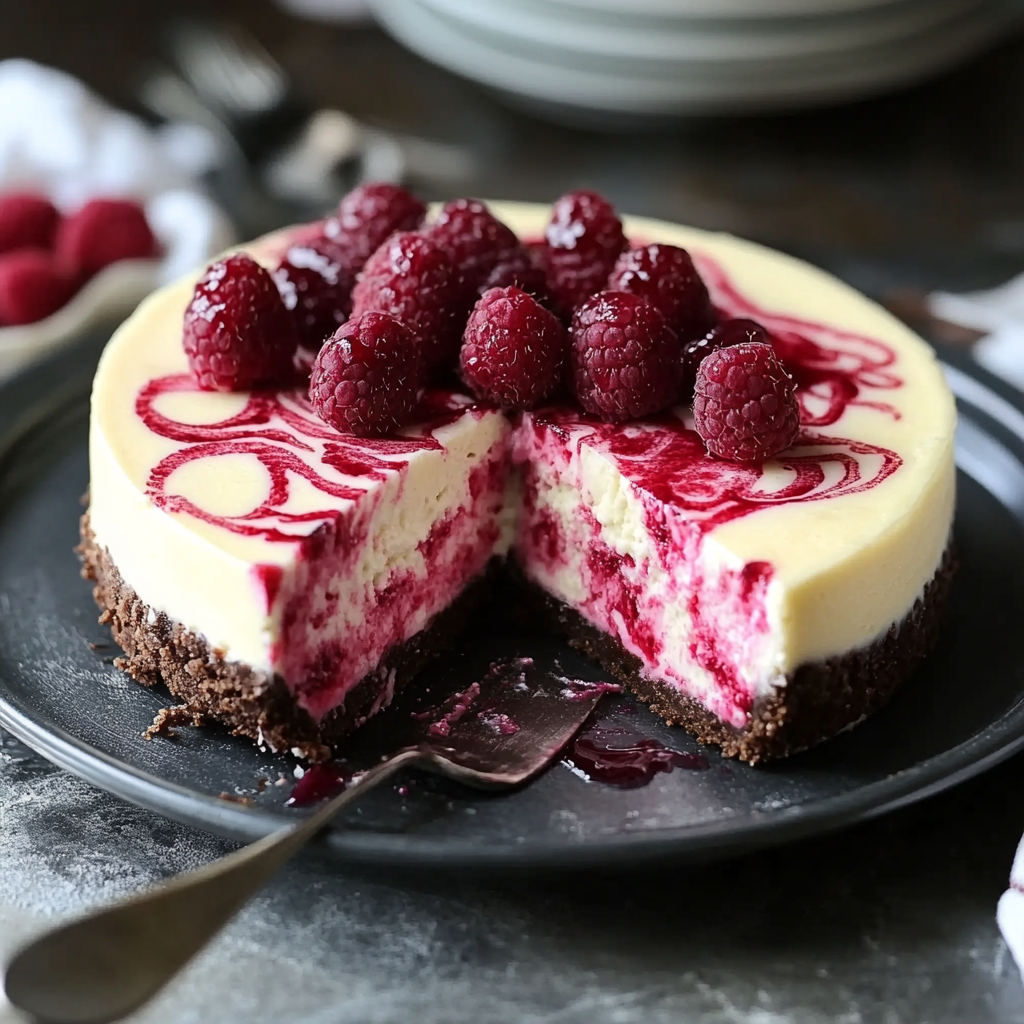 Recipe preparation for White Chocolate Raspberry Cheesecake