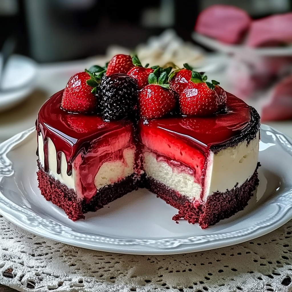 Recipe preparation for Red Velvet Strawberry Cheesecake