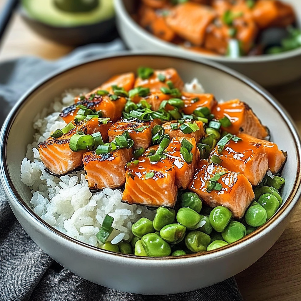 Recipe preparation for Salmon Rice Bowls