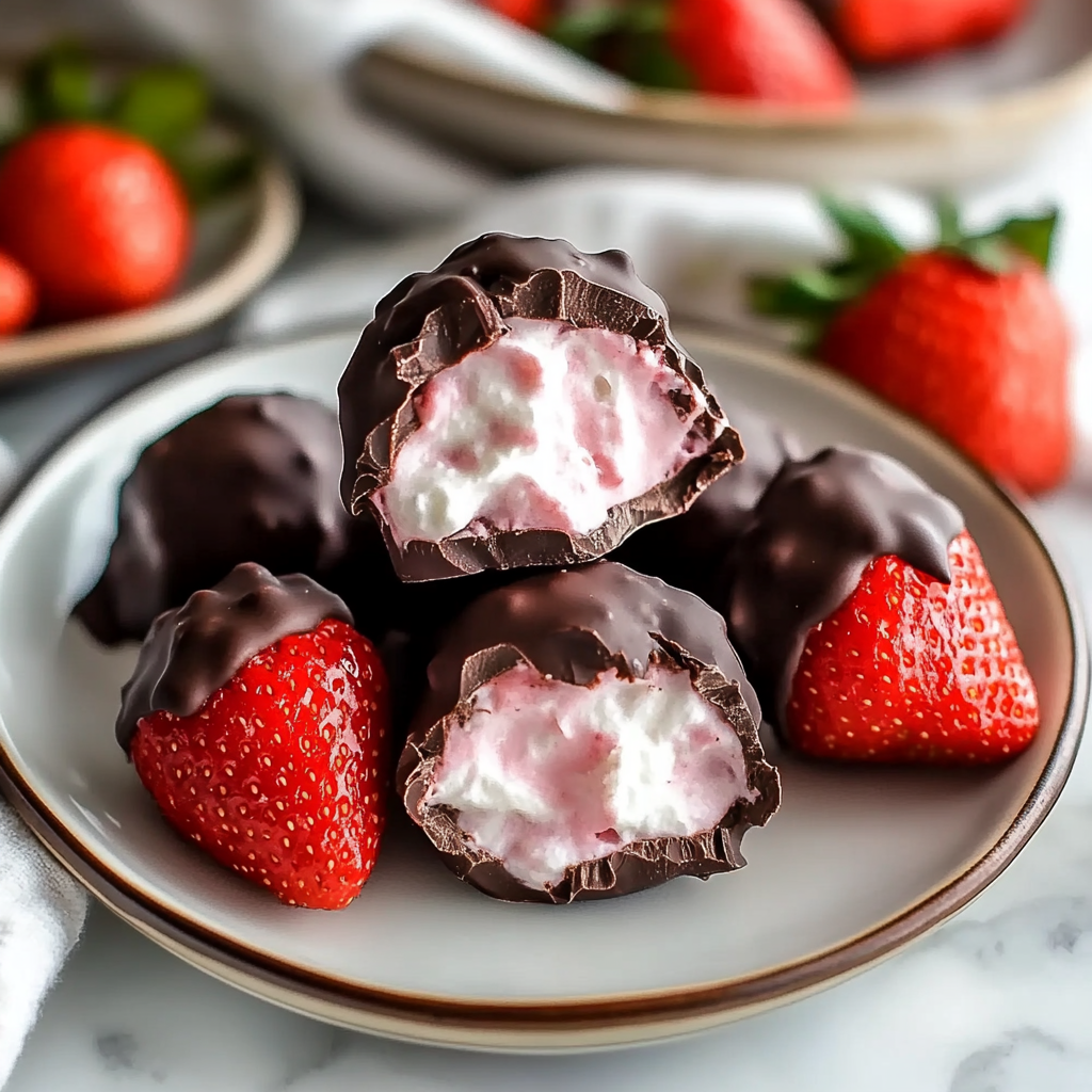 Recipe preparation for Chocolate-Covered Strawberry Yogurt Bites